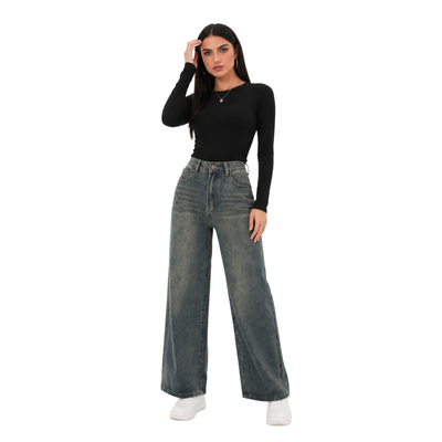 Women's vintage high-waisted loose wide-leg jeans