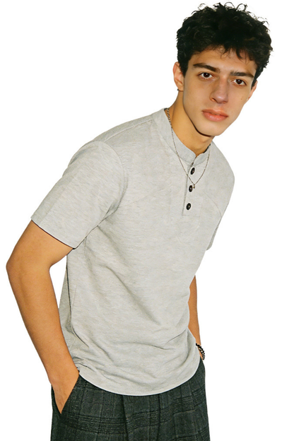 Men's Summer Set-in Henley Waffle Diagonal Stitch Tee