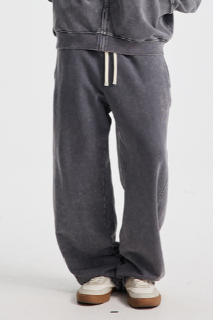 Men's Cotton  Streetwear Washed Distressed Wide Leg Pants