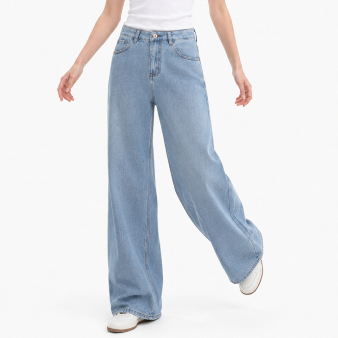 Women's 100% Cotton High Waist Wash Wide Leg Jeans