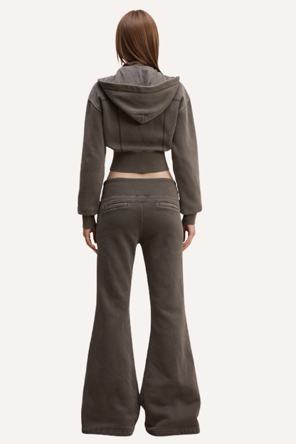 Women's Fall Fleece Open Front Sweatshirt & Pants Set - Slim