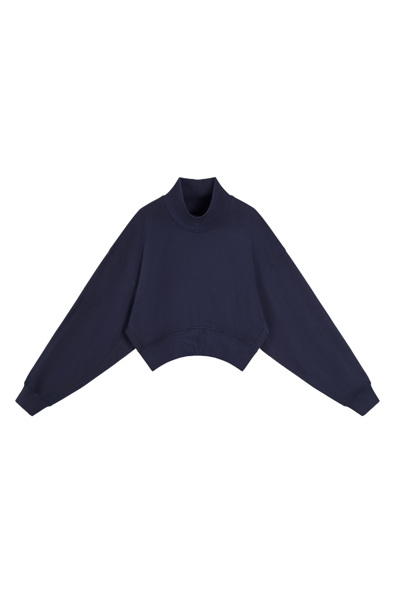 Women Spring Cotton Blend Mock Neck Cropped Sweatshirt