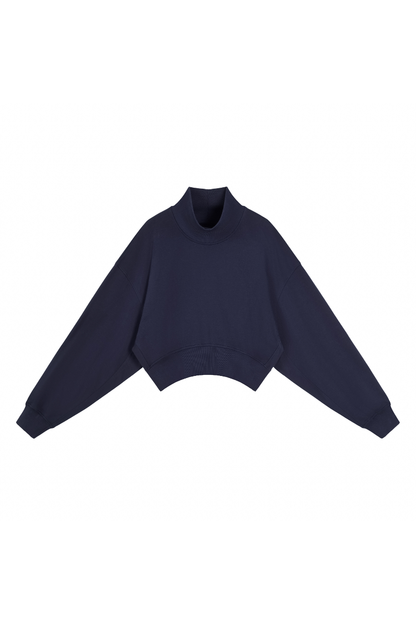 Women Spring Cotton Blend Mock Neck Cropped Sweatshirt