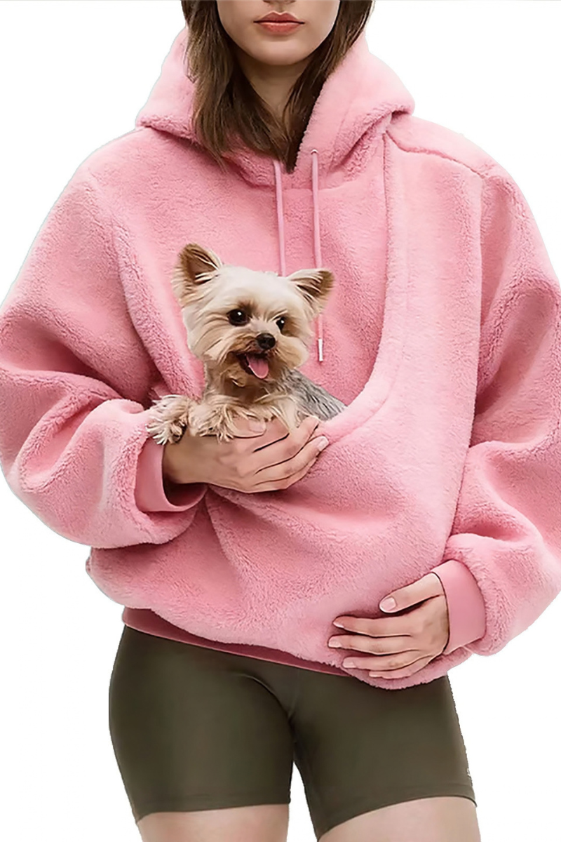 Women Fall Clothing Alpaca Fleece Pet Pocket Hoodie