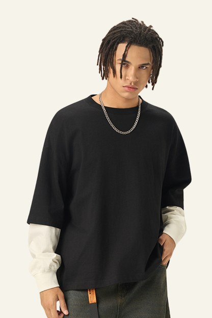 Men's  Cotton  Faux-Two-Piece Long Sleeve T-shirt