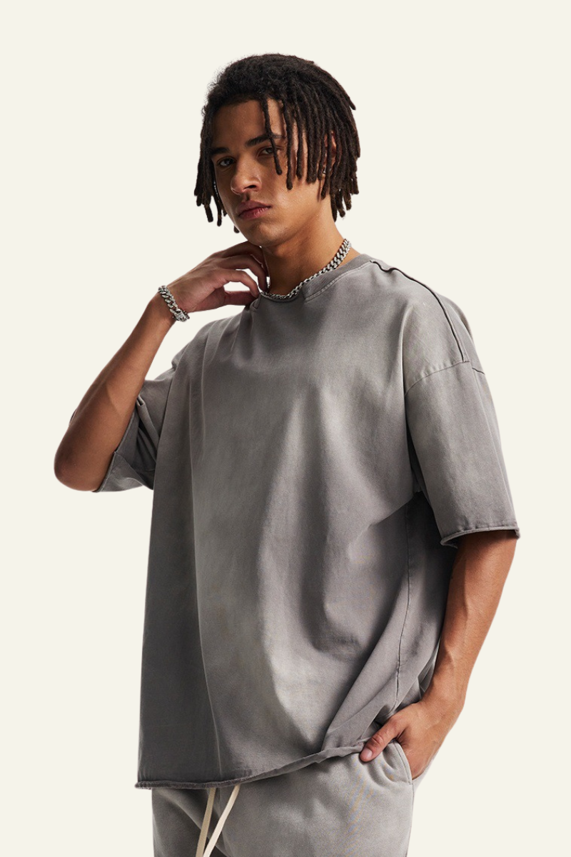 Men's Cotton Streetwear Washed Vintage  T-shirt