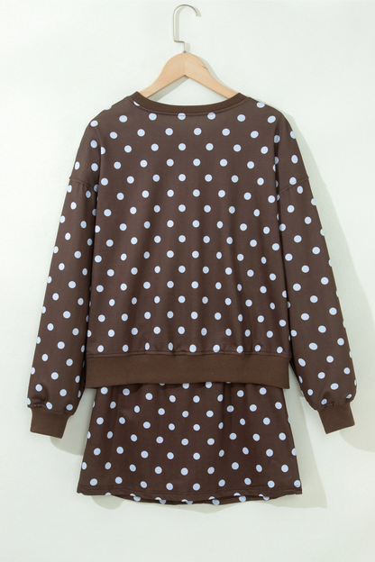 Women's Fall Polka Dot Skirted Drawstring 2 Piece Set