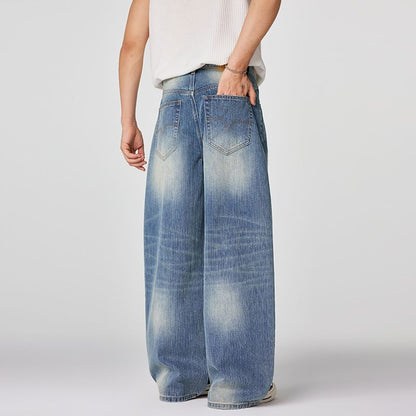 Men's Spring Gradient Blue Cat Whisker Balloon Denim Jeans