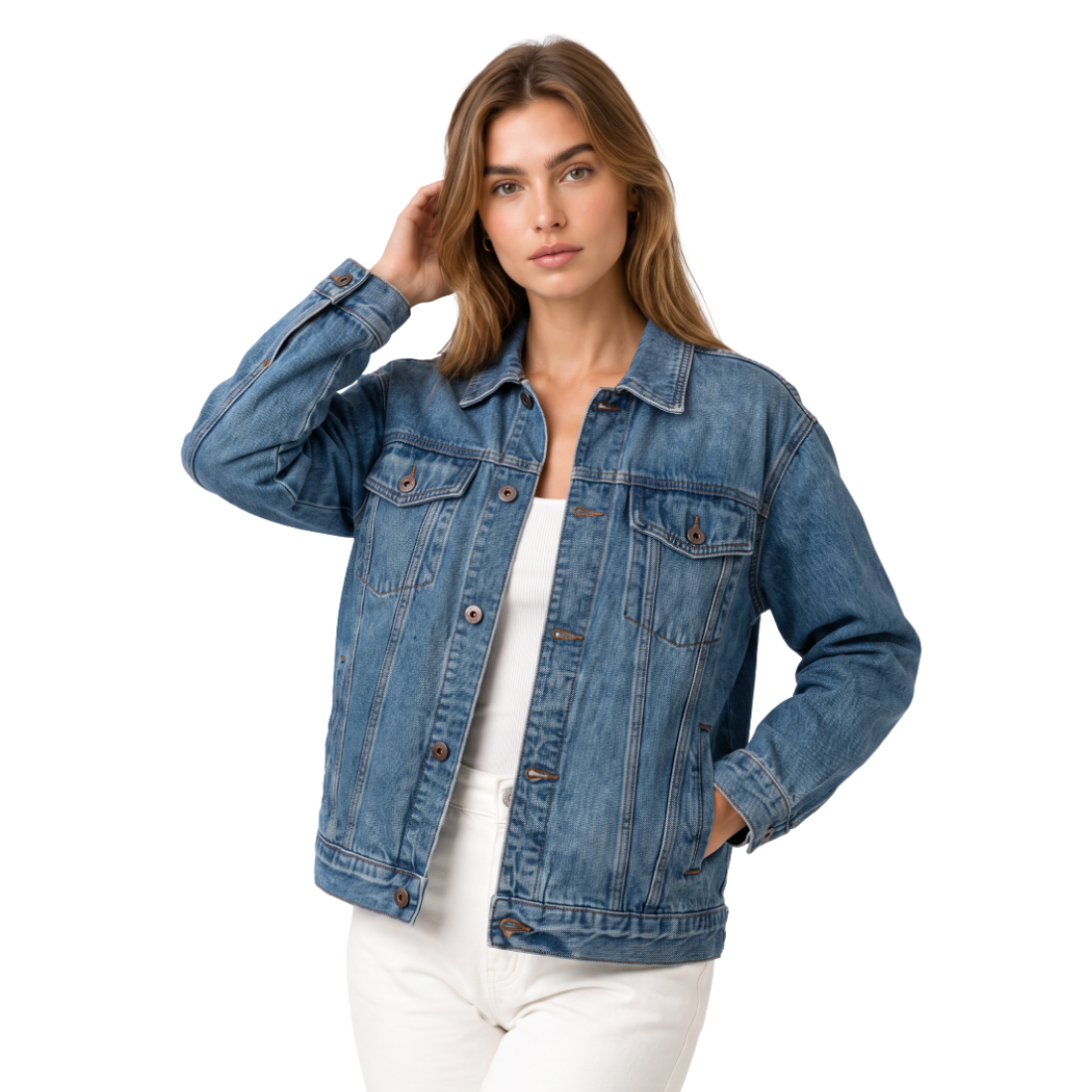 Women's 100% Cotton Classic Blue Denim Jacket