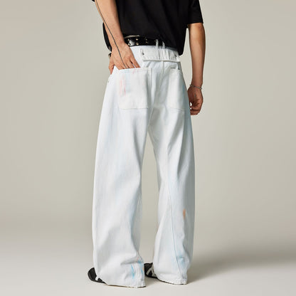 Men's Spring White Hand-Painted Splatter Denim Jeans