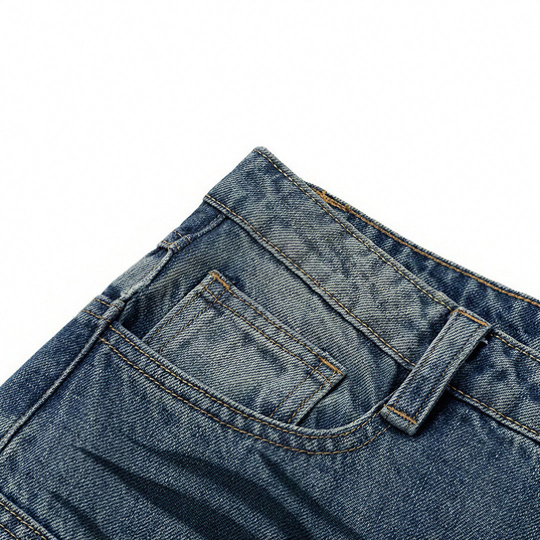 Men's Spring Deconstructed Metal Buckle Cargo Denim Jeans