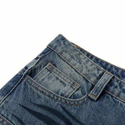 Men's Spring Deconstructed Metal Buckle Cargo Denim Jeans
