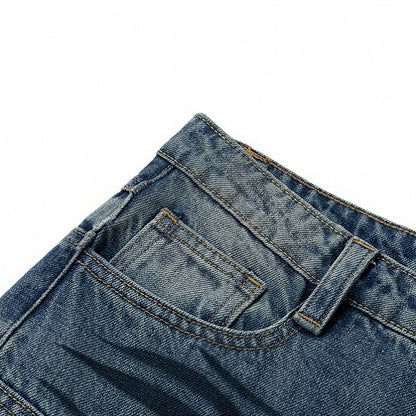 Men's Spring Deconstructed Metal Buckle Cargo Denim Jeans