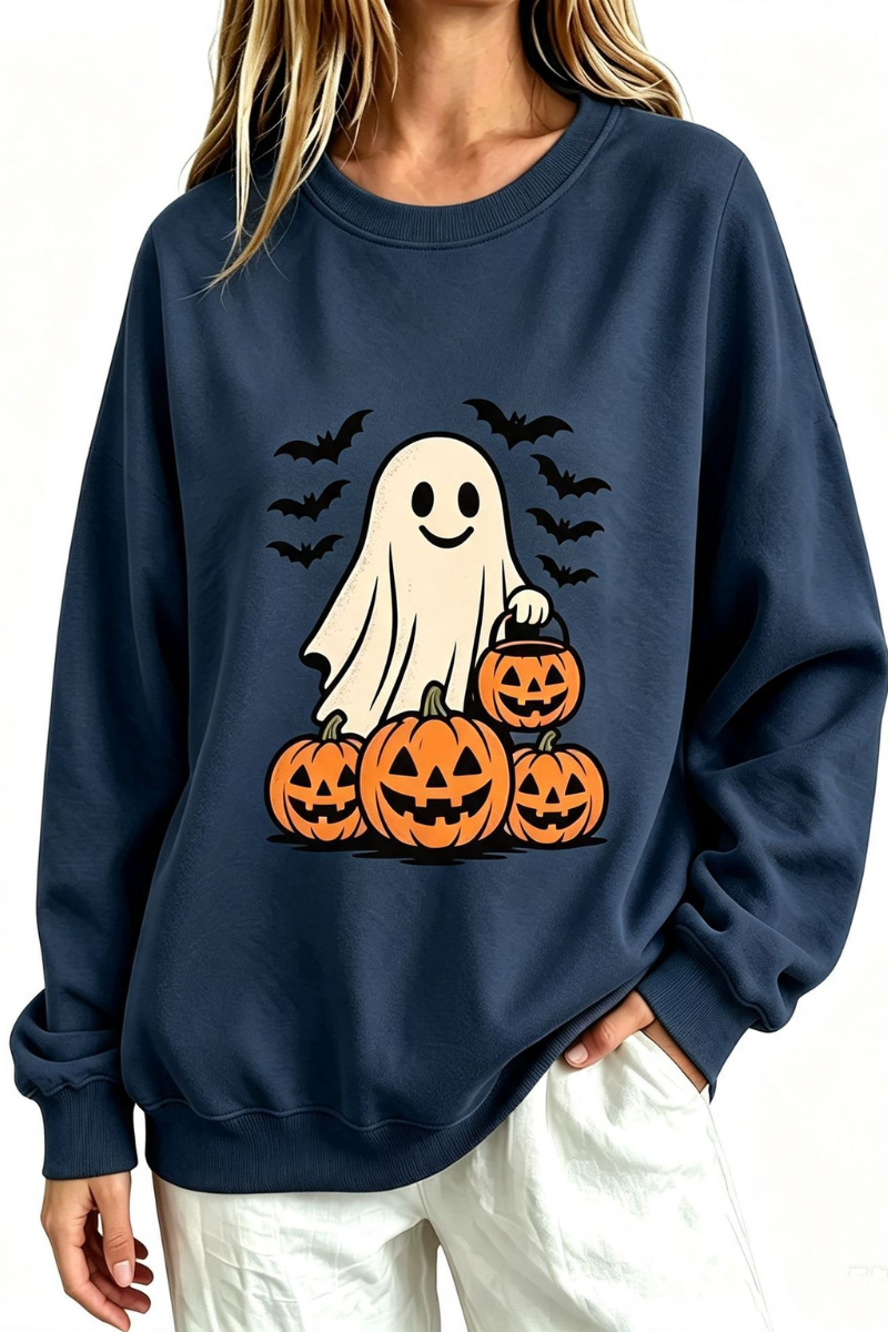 Women Fall Clothing Halloween Ghost Pumpkin Bat Sweatshirt