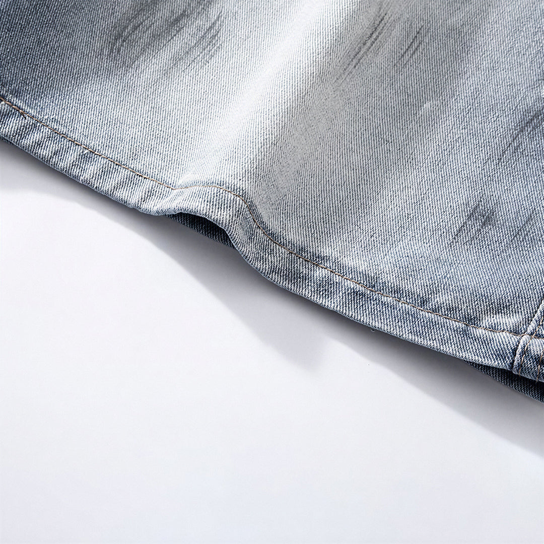Men's Summer Light Wash Splash Ink Drawstring Denim Shorts