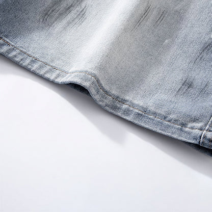 Men's Summer Light Wash Splash Ink Drawstring Denim Shorts