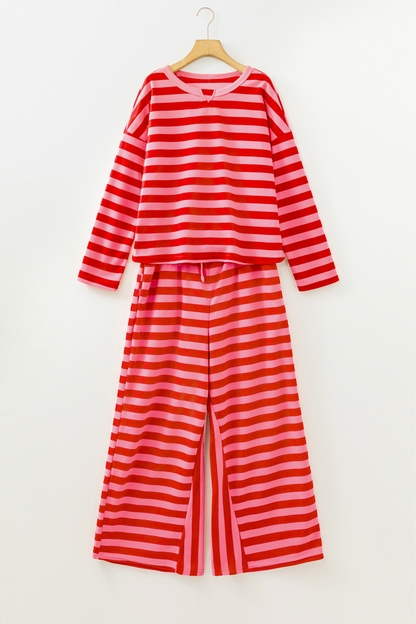 Women's Fall Striped Colorblock 2 Piece Loose Set