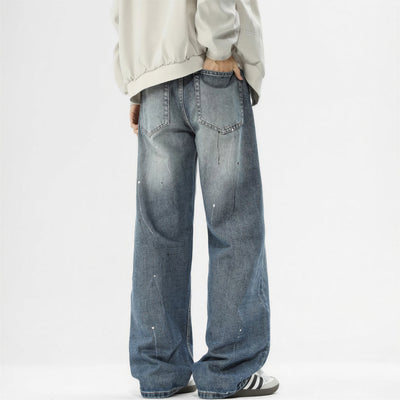Men's Spring Splash Ink Washed Baggy Wide Leg Denim Jeans