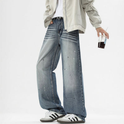 Men's Spring Splash Ink Washed Baggy Wide Leg Denim Jeans