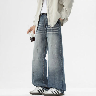 Men's Spring Splash Ink Washed Baggy Wide Leg Denim Jeans