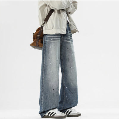 Men's Spring Splash Ink Washed Baggy Wide Leg Denim Jeans