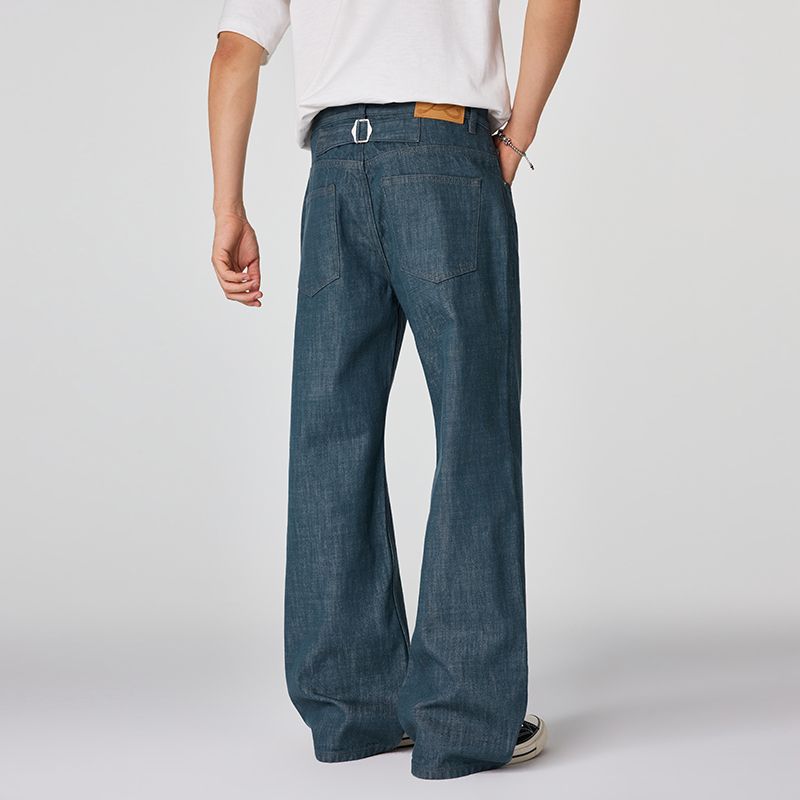 Men's Spring Cotton Button Fly Wide-Leg Flare Denim Jeans