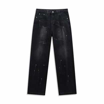 Men's Spring Splash Ink Washed Baggy Wide Leg Denim Jeans