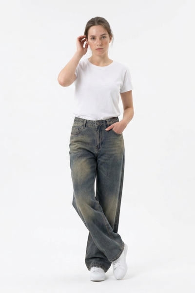 Women's 100% Cotton Vintage Wash Straight Leg Jeans