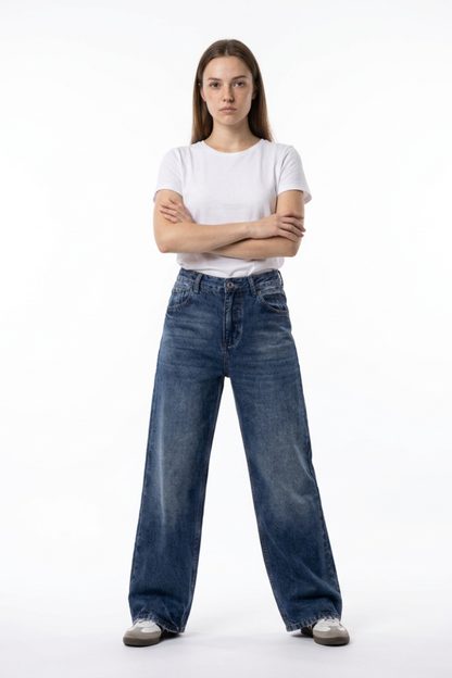 Women's Vintage Wash High Waist Straight Leg Jeans