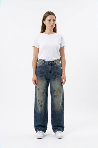 Women's Vintage Wash High Waist Straight Wide Leg Jeans