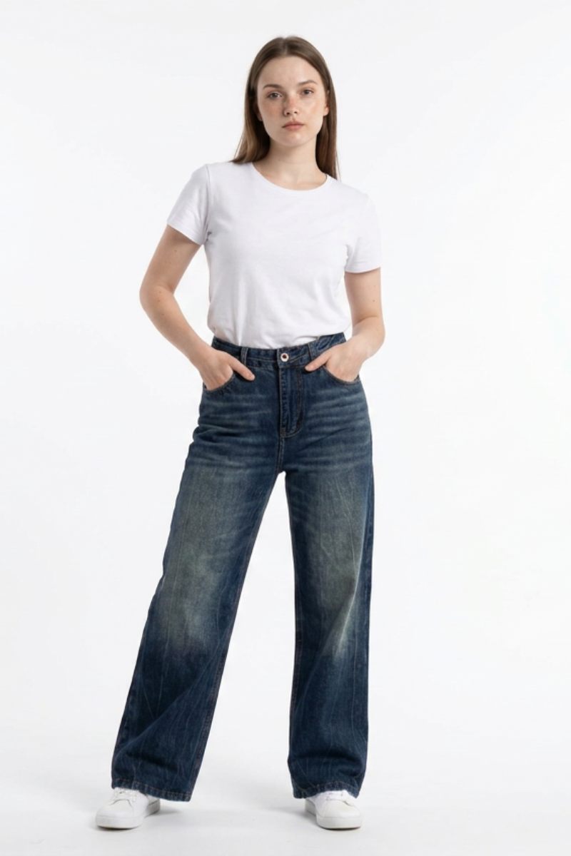 Women's Classic Blue Wash High Waist Straight Leg Jeans