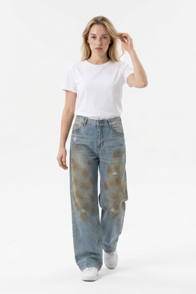 Women's Multi-Layer Dirty Wash High Waist Wide Leg Jeans