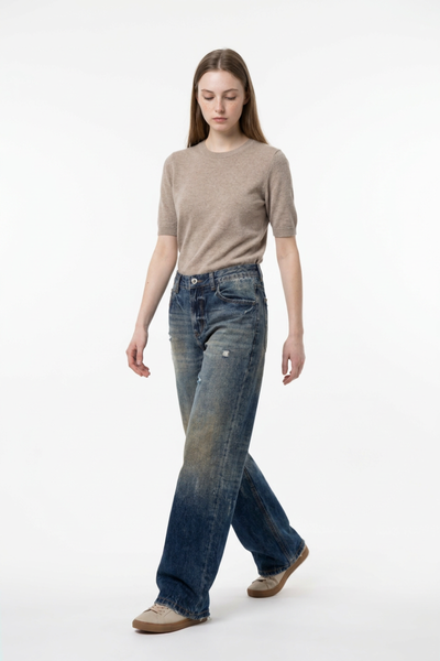 Women's Vintage Ripped High Waist Straight Leg Jeans