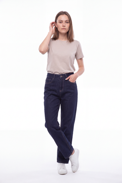 Women's Raw Denim Blue High Waist Straight Leg Jeans