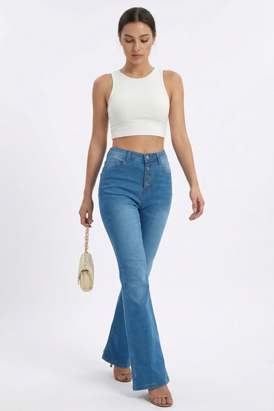 Women's Retro High Waist Wash Slim Fit Flare Jeans