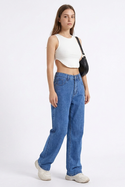 Women's Vintage Wash High Waist Straight Leg Jeans