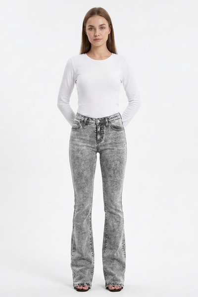 Women's High Waist Wash Slim Fit Flare Jeans