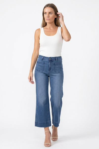Women's High Waist Wide Leg Cropped Jeans