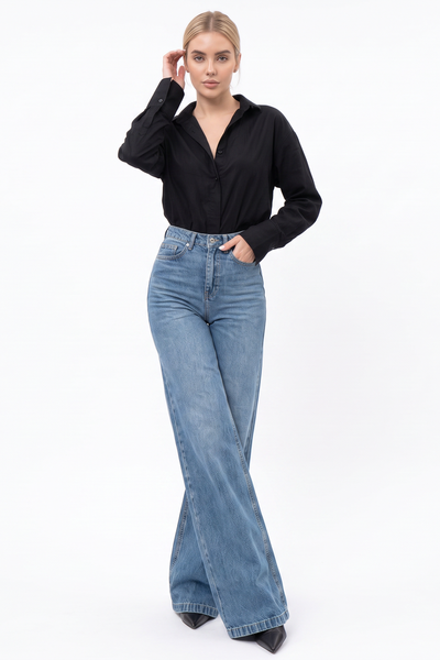 Women's Classic Wash High Waist Baggy Wide Leg Jeans