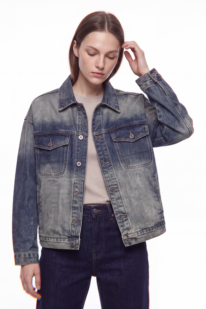 Women's Classic Relaxed Volume Fit Vintage Wash Denim Jacket