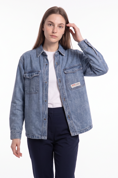 Women's Classic Washed Oversized Denim Shirt Jacket