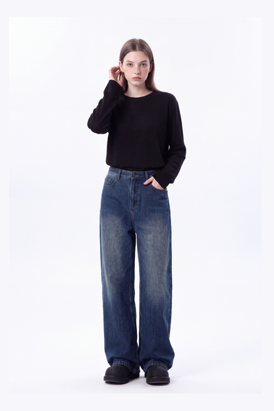 Women's High Waist Wash Wide Leg Jeans