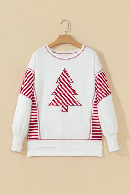 Women's Fall Christmas Tree Stripe Print Loose Sweatshirt