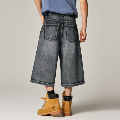 Men's Summer Gradient Cat Whisker Wide-Leg Denim Shorts