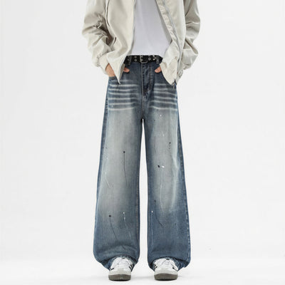 Men's Spring Splash Ink Washed Baggy Wide Leg Denim Jeans