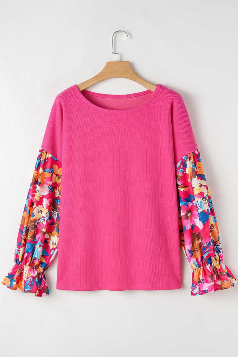 Women Fall Clothing Plus Size Floral Sleeve Knit Top