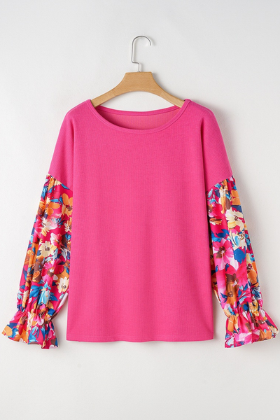 Women Fall Clothing Plus Size Floral Sleeve Knit Top
