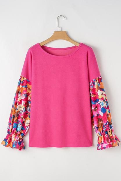 Women Fall Clothing Plus Size Floral Sleeve Knit Top