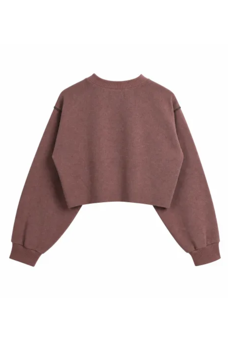 Women Spring Raw Hem Exposed Seam Cropped Sweatshirt