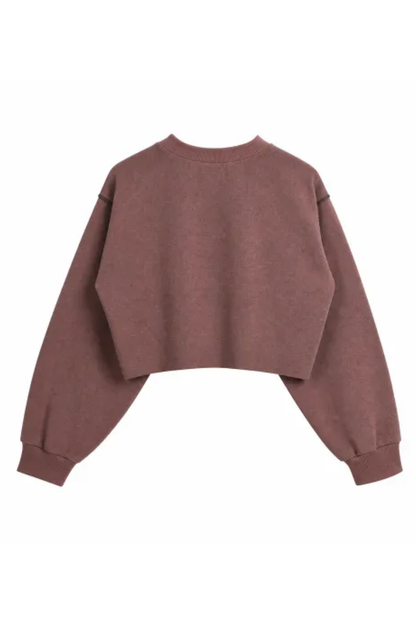 Women Spring Raw Hem Exposed Seam Cropped Sweatshirt